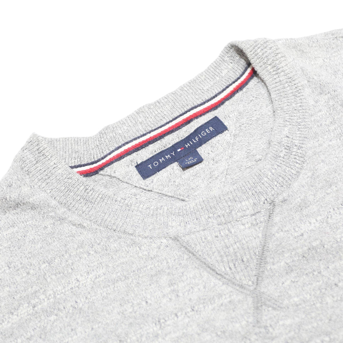 TOMMY HILFIGER Mens Grey Plain Cotton Pullover Crew Neck Basic Knit Jumper L