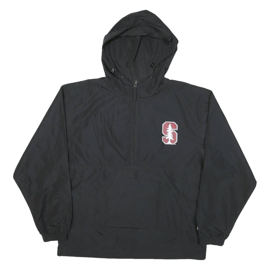 CHAMPION Mens Black Hooded Nylon Jacket M Plain Zip Pullover Lightweight
