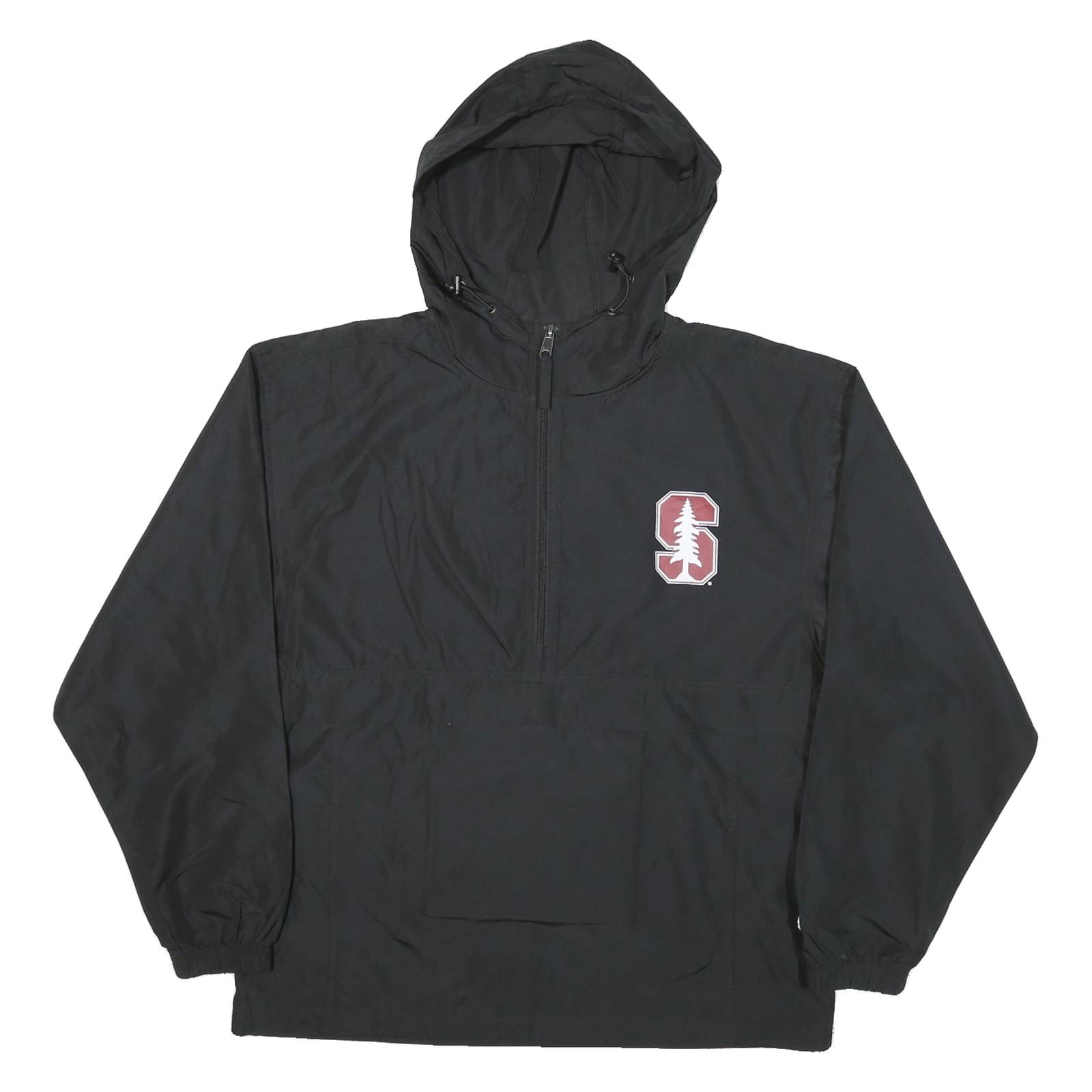 CHAMPION Mens Black Hooded Nylon Jacket M Plain Zip Pullover Lightweight