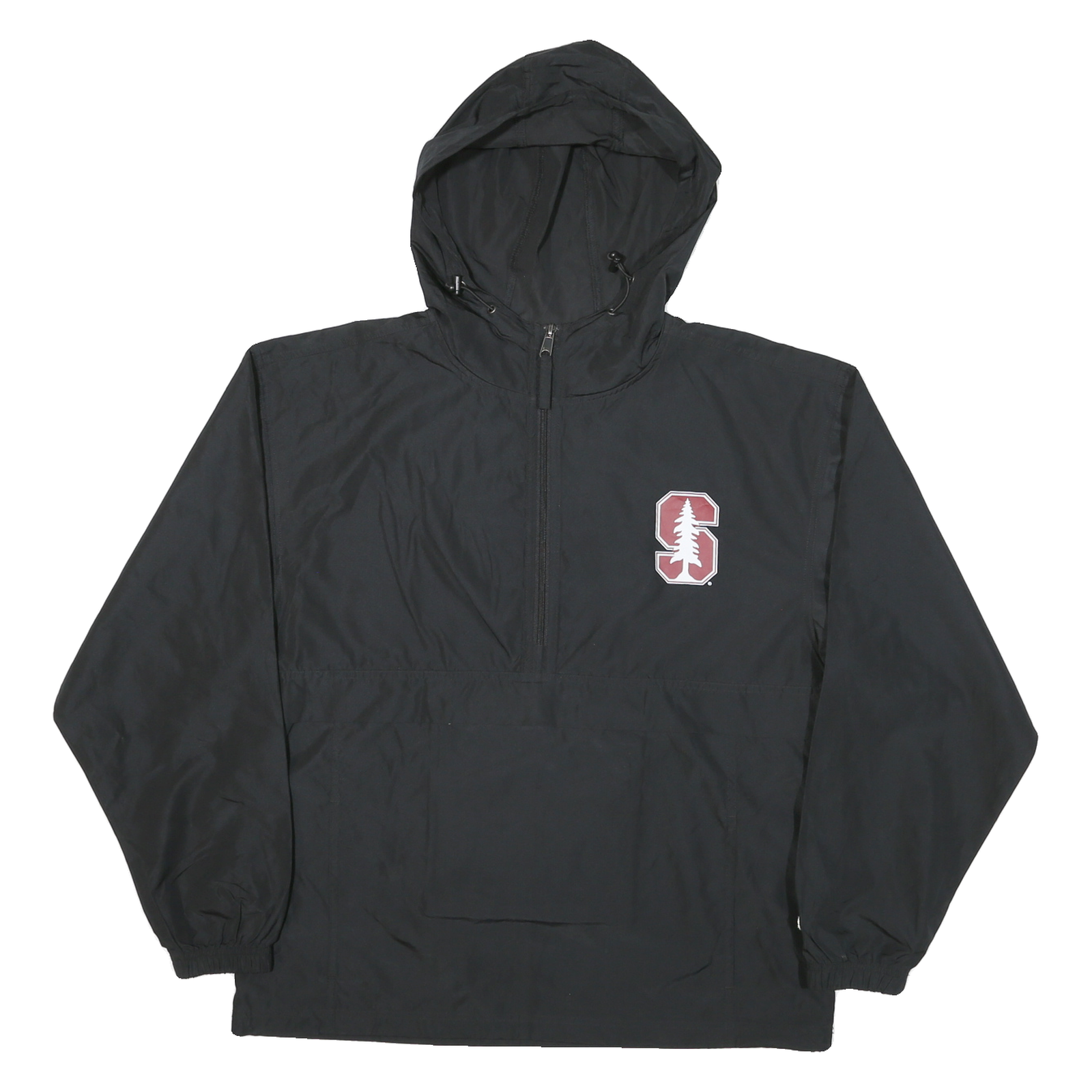 CHAMPION Mens Black Hooded Nylon Jacket M Plain Zip Pullover Lightweight