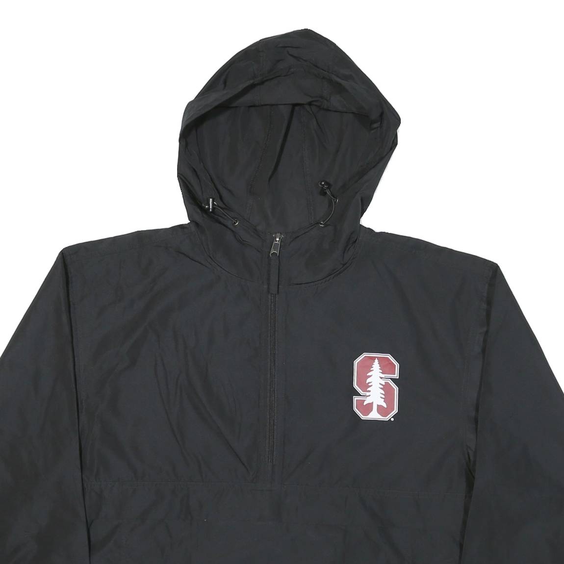 CHAMPION Mens Black Hooded Nylon Jacket M Plain Zip Pullover Lightweight