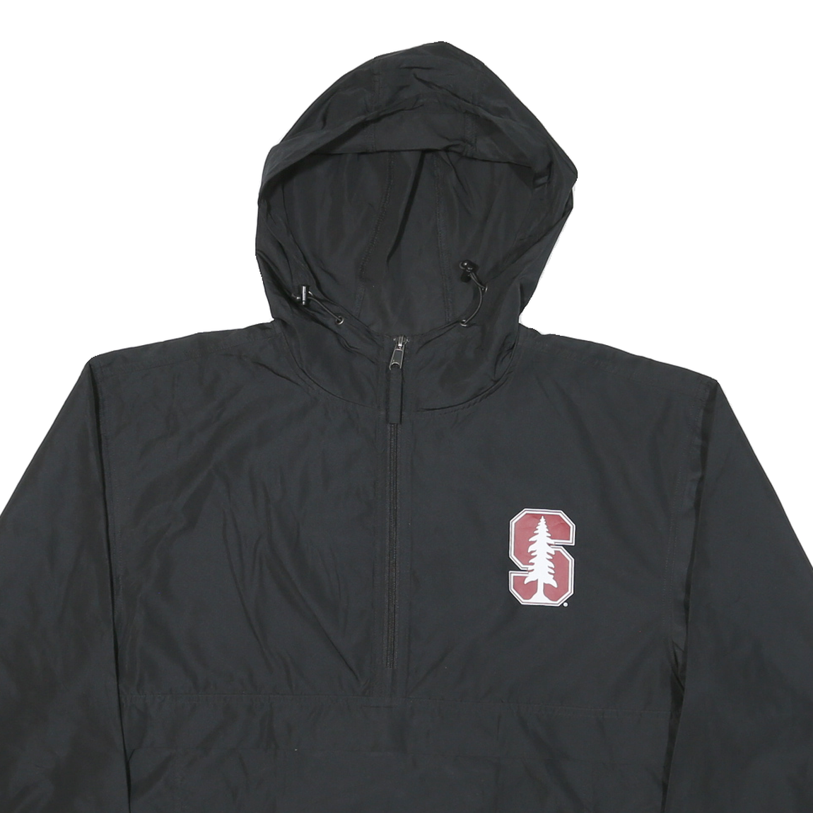 CHAMPION Mens Black Hooded Nylon Jacket M Plain Zip Pullover Lightweight