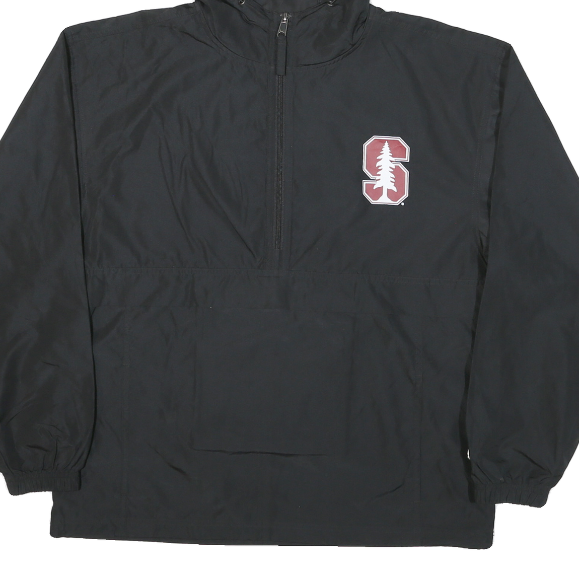 CHAMPION Mens Black Hooded Nylon Jacket M Plain Zip Pullover Lightweight