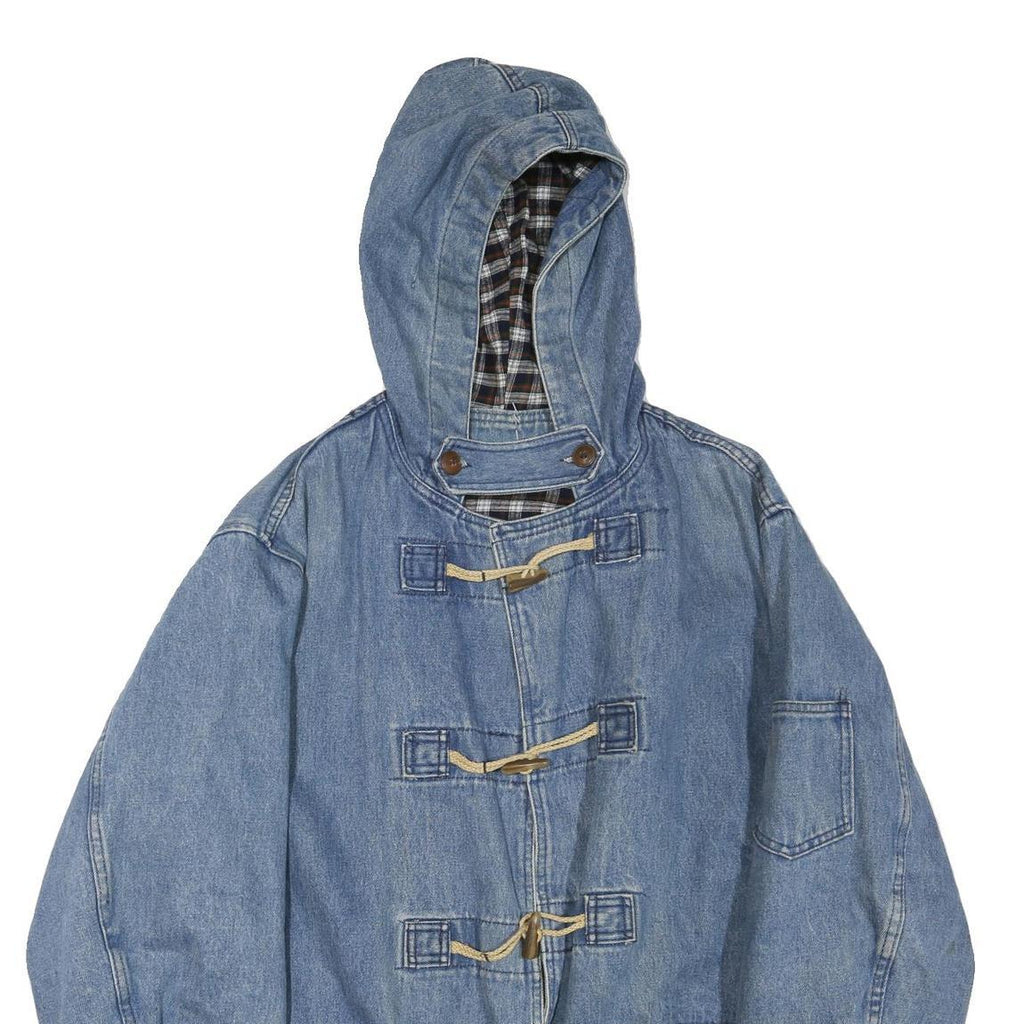 RIFLE Mens Blue Denim Hooded Button Jacket XL Cotton Blend Casual Outerwear