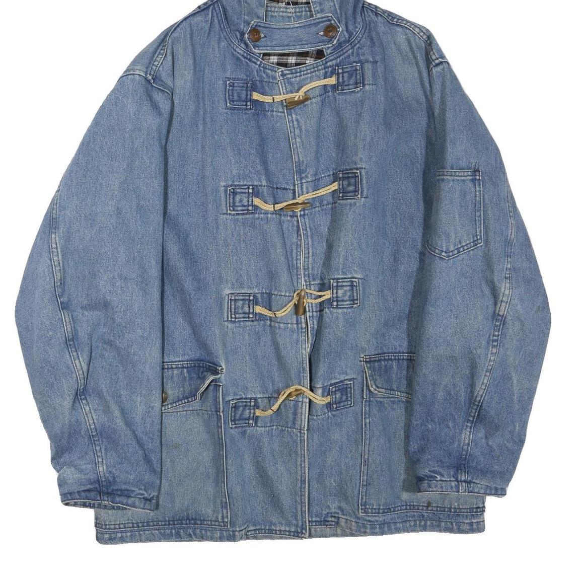 RIFLE Mens Blue Denim Hooded Button Jacket XL Cotton Blend Casual Outerwear