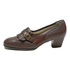 HASLEY Womens Brown Leather Buckle Mid Heel Shoes UK 4.5 Classic Formal
