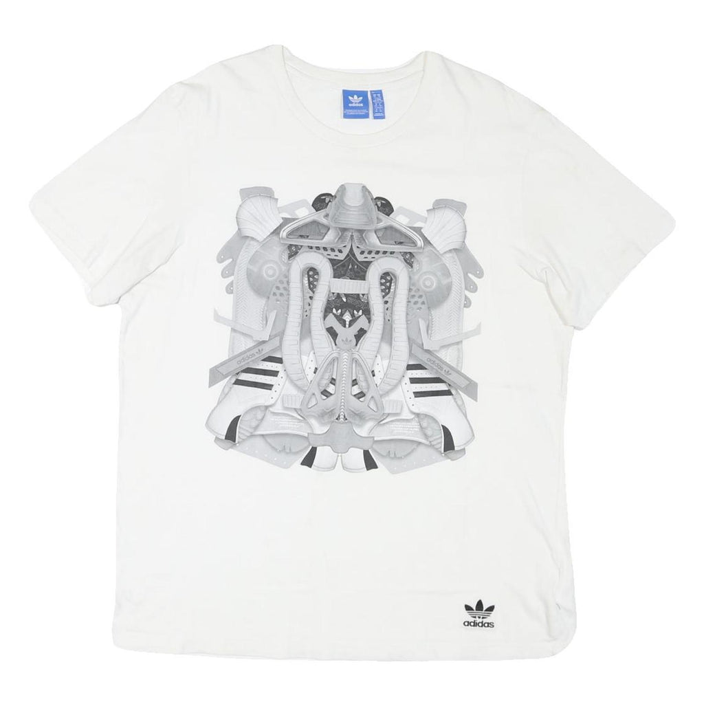 ADIDAS Mens White Graphic T-Shirt XL Short Sleeve Round Neck Cotton Blend