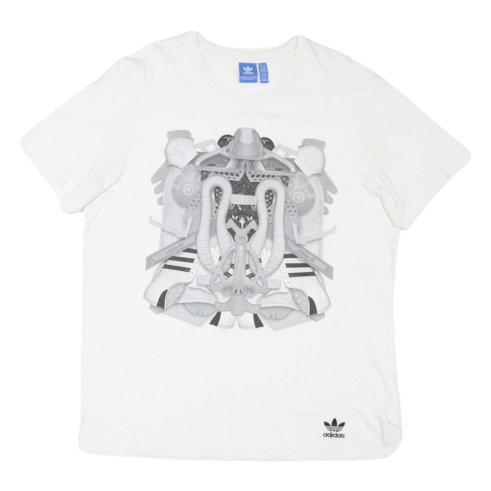 ADIDAS Mens White Graphic T-Shirt XL Short Sleeve Round Neck Cotton Blend