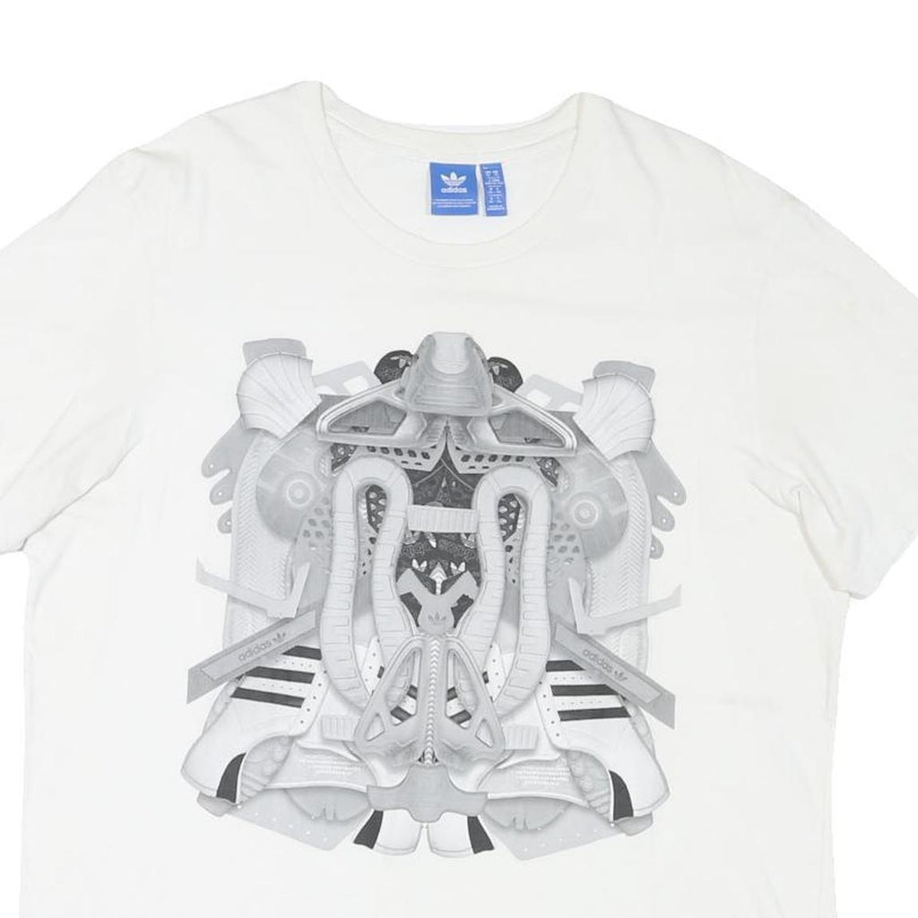 ADIDAS Mens White Graphic T-Shirt XL Short Sleeve Round Neck Cotton Blend
