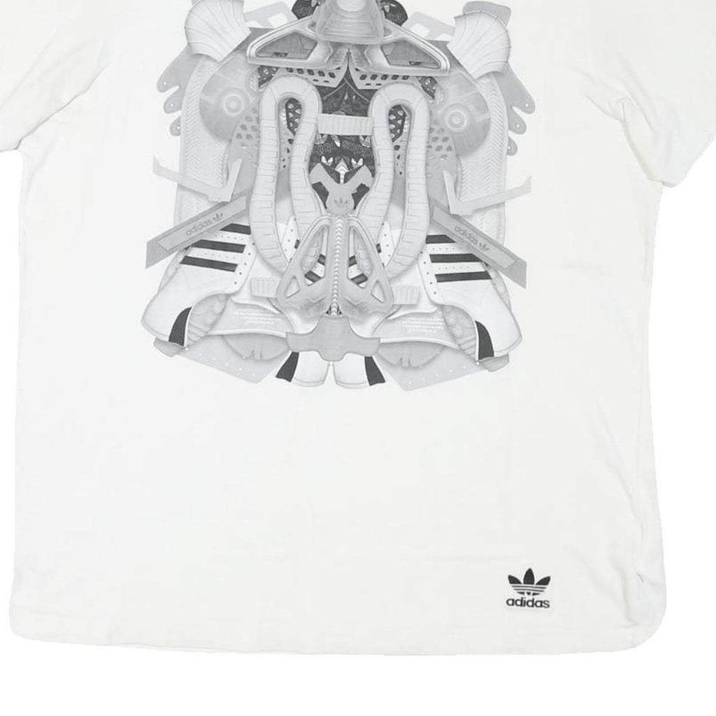 ADIDAS Mens White Graphic T-Shirt XL Short Sleeve Round Neck Cotton Blend
