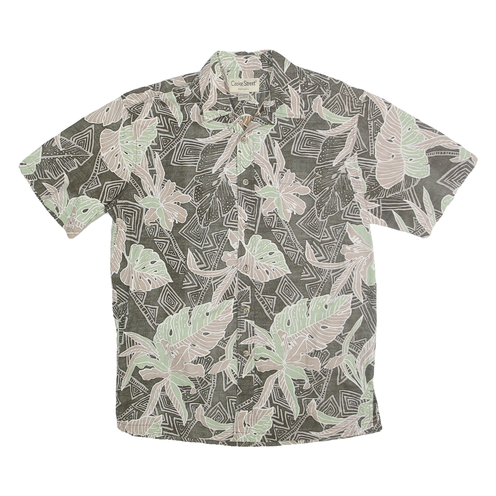 COOKE STREET Mens Green & Beige Hawaiian Shirt S Cotton Short Sleeve Tropical