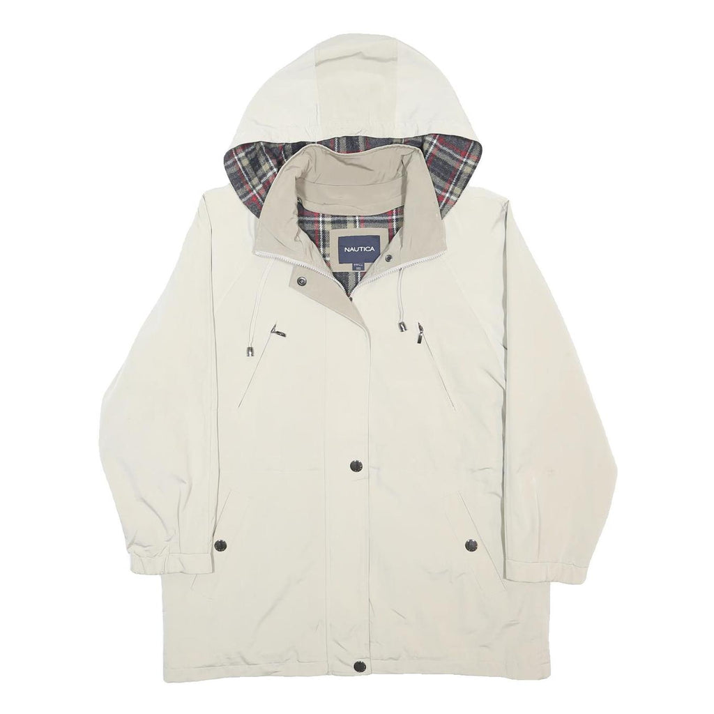 NAUTICA Mens White & Beige Hooded Jacket L Polyester Plain Zip Casual Outerwear