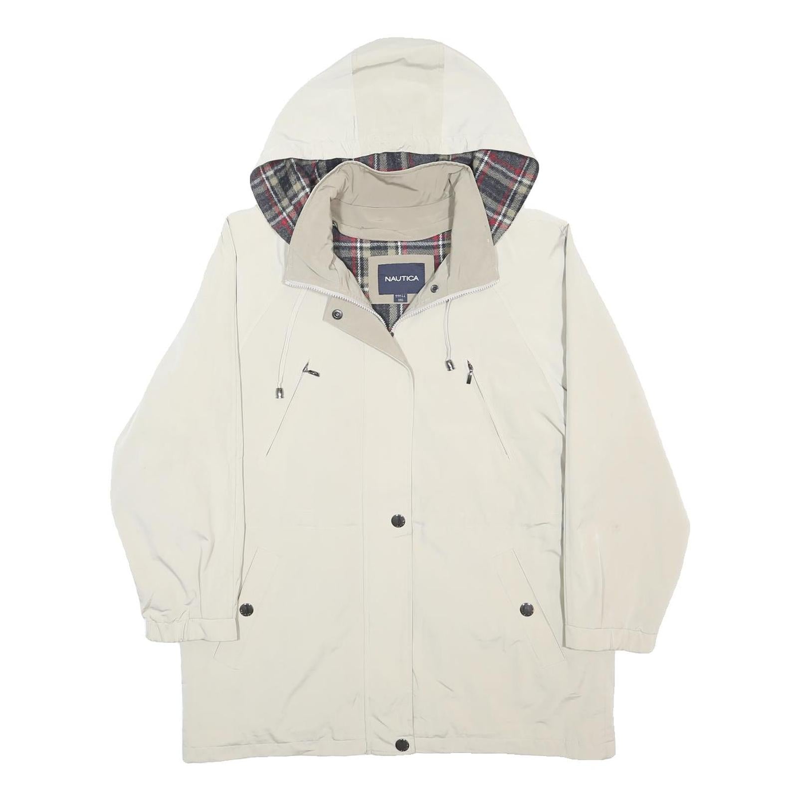 NAUTICA Mens White & Beige Hooded Jacket L Polyester Plain Zip Casual Outerwear