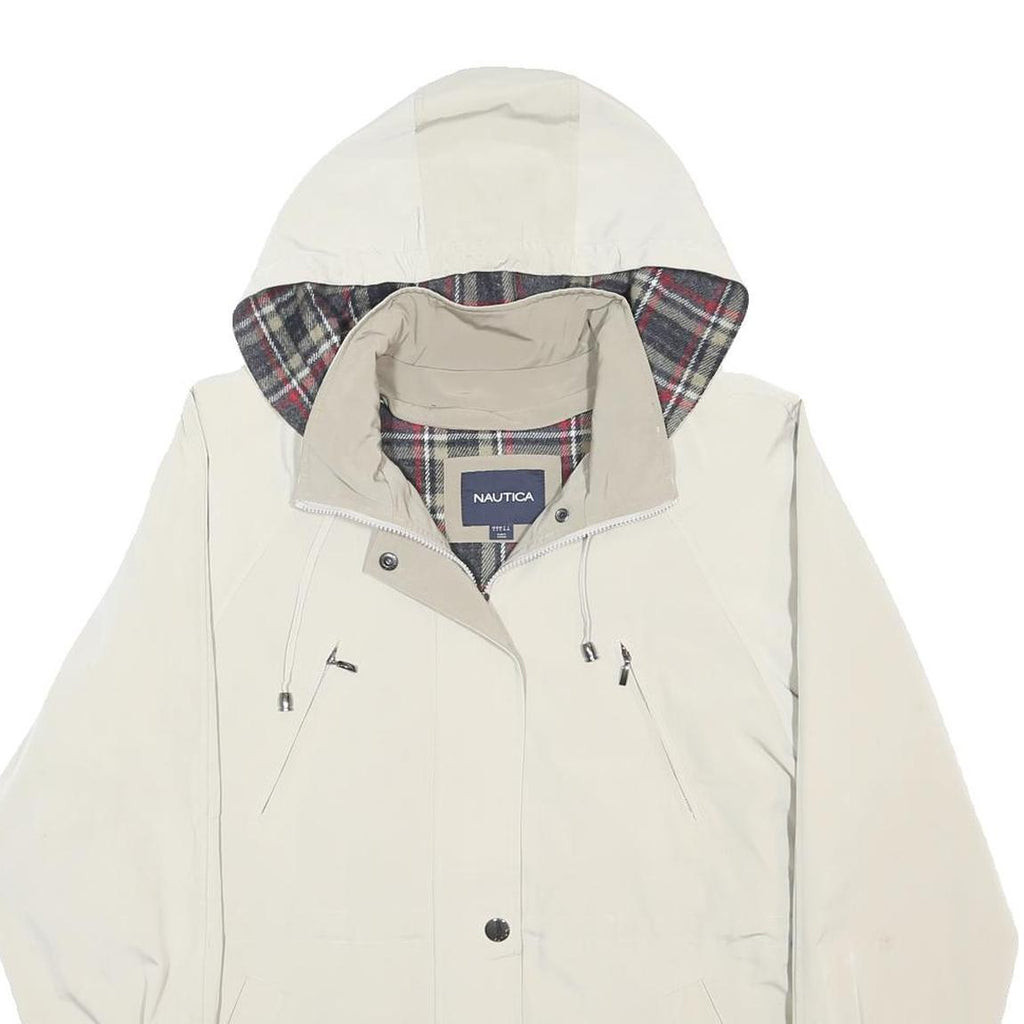 NAUTICA Mens White & Beige Hooded Jacket L Polyester Plain Zip Casual Outerwear