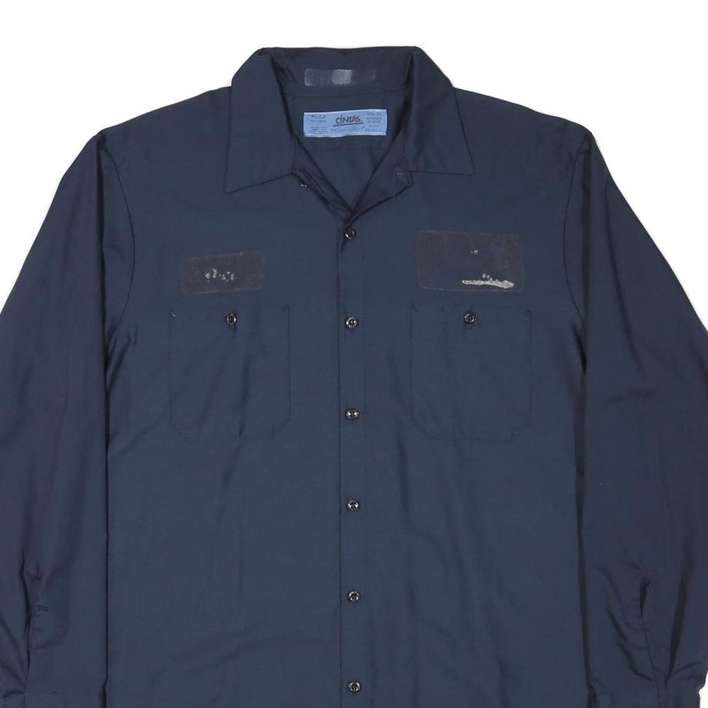 CINTAS Mens Navy Blue Work Shirt XL Long Sleeve Button Closure Cotton Blend