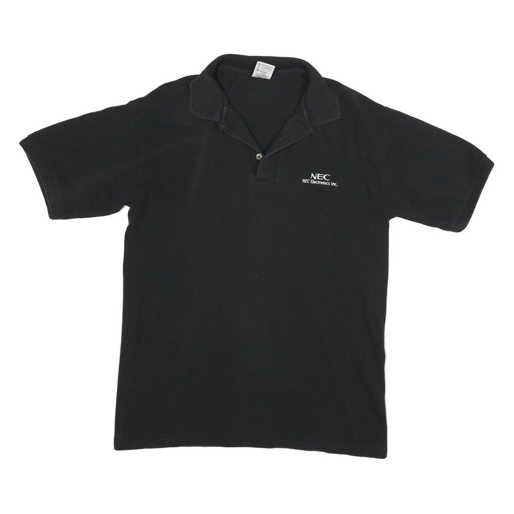 Mens Black Plain NEC Electronics Inc. Short Sleeve Polo Shirt M Cotton Blend