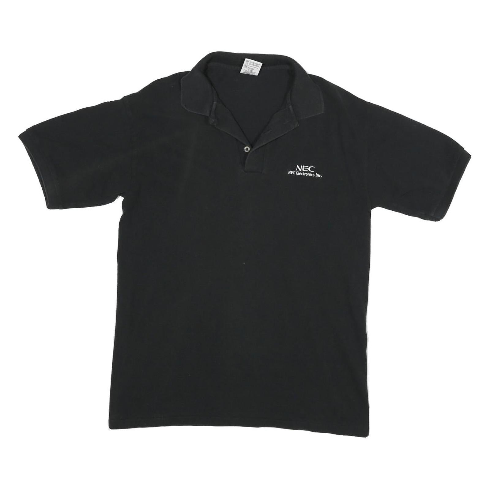 Mens Black Plain NEC Electronics Inc. Short Sleeve Polo Shirt M Cotton Blend