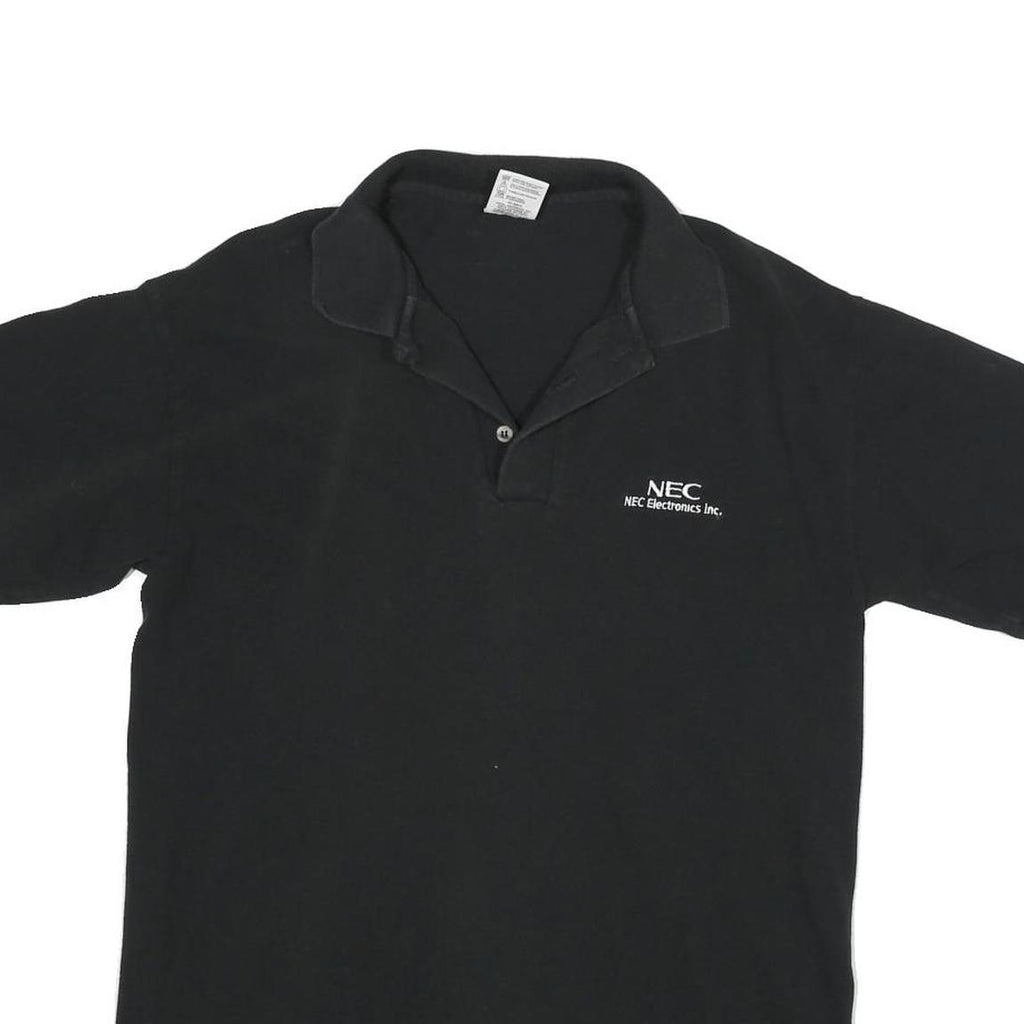 Mens Black Plain NEC Electronics Inc. Short Sleeve Polo Shirt M Cotton Blend