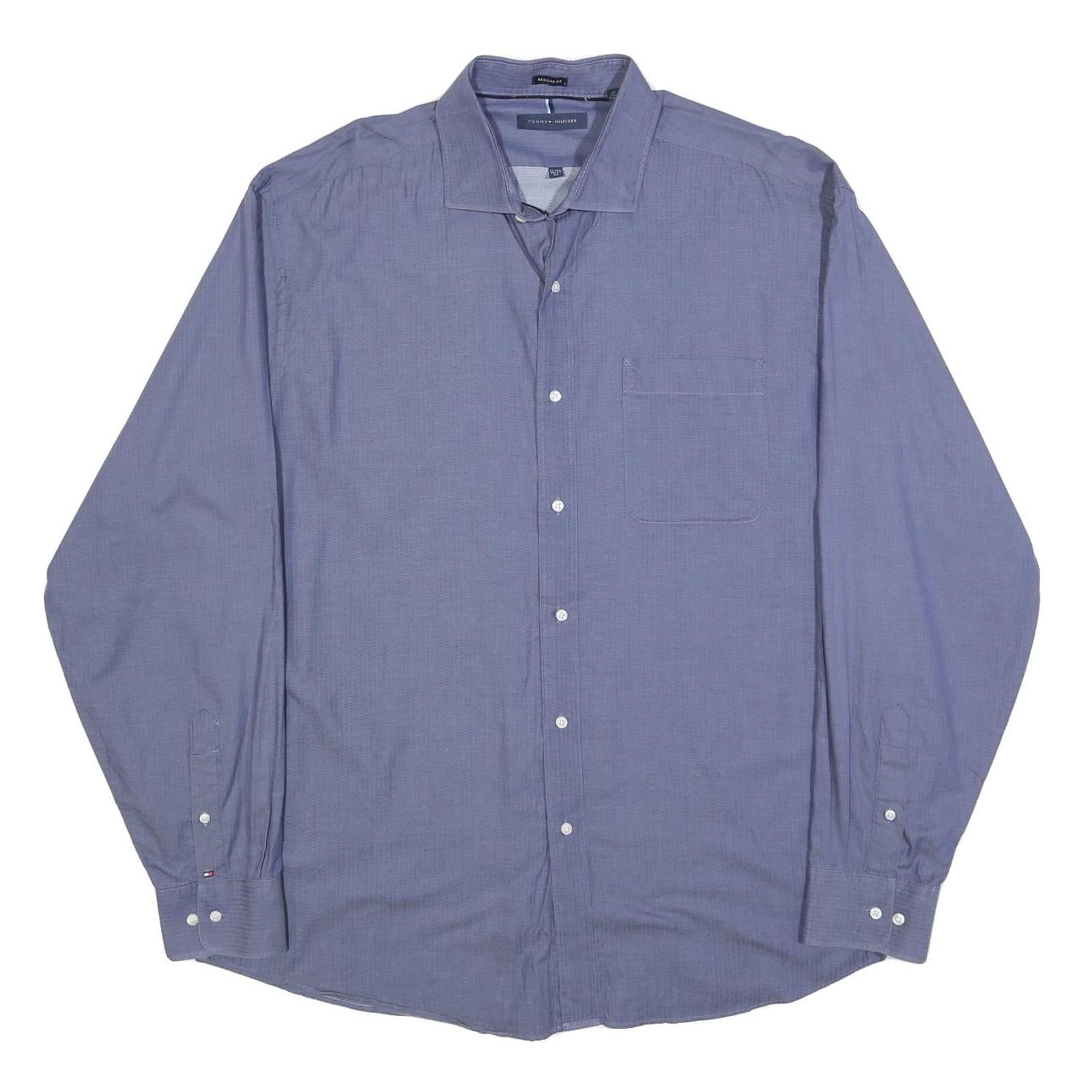 TOMMY HILFIGER Mens Blue Cotton Shirt XL Classic Button Long Sleeve