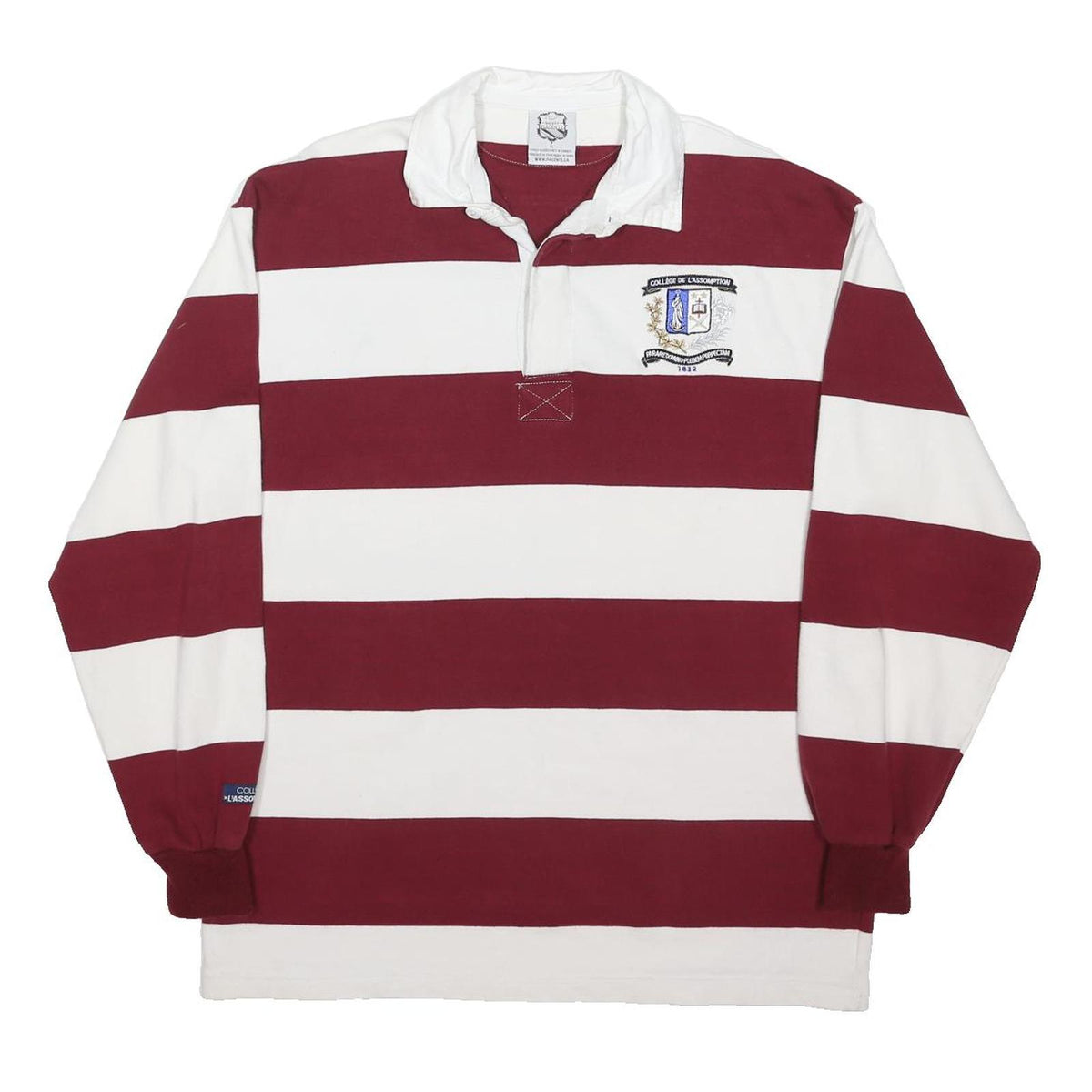 MAISON PLACENTE Mens White & Maroon Striped Long Sleeve Polo Shirt XL Rugby
