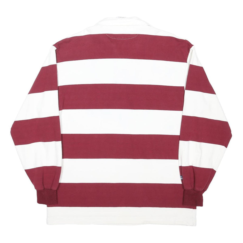 MAISON PLACENTE Mens White & Maroon Striped Long Sleeve Polo Shirt XL Rugby