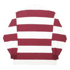 MAISON PLACENTE Mens White & Maroon Striped Long Sleeve Polo Shirt XL Rugby