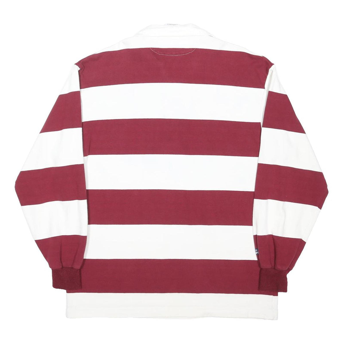 MAISON PLACENTE Mens White & Maroon Striped Long Sleeve Polo Shirt XL Rugby