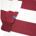 MAISON PLACENTE Mens White & Maroon Striped Long Sleeve Polo Shirt XL Rugby