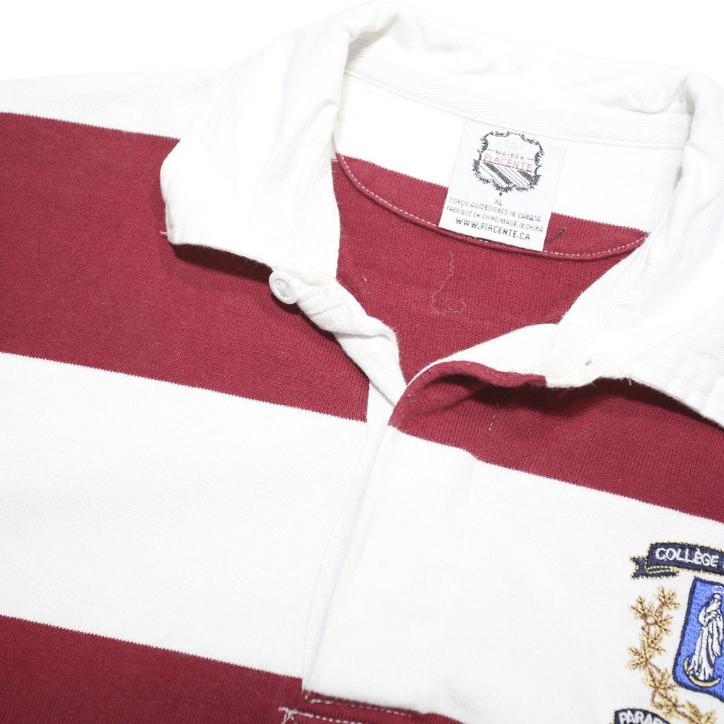 MAISON PLACENTE Mens White & Maroon Striped Long Sleeve Polo Shirt XL Rugby