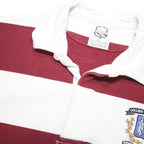 MAISON PLACENTE Mens White & Maroon Striped Long Sleeve Polo Shirt XL Rugby