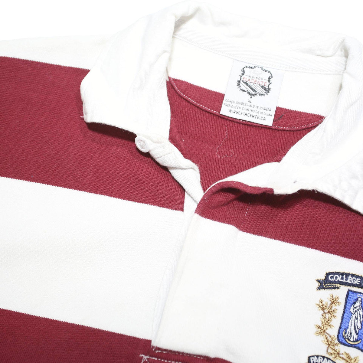 MAISON PLACENTE Mens White & Maroon Striped Long Sleeve Polo Shirt XL Rugby