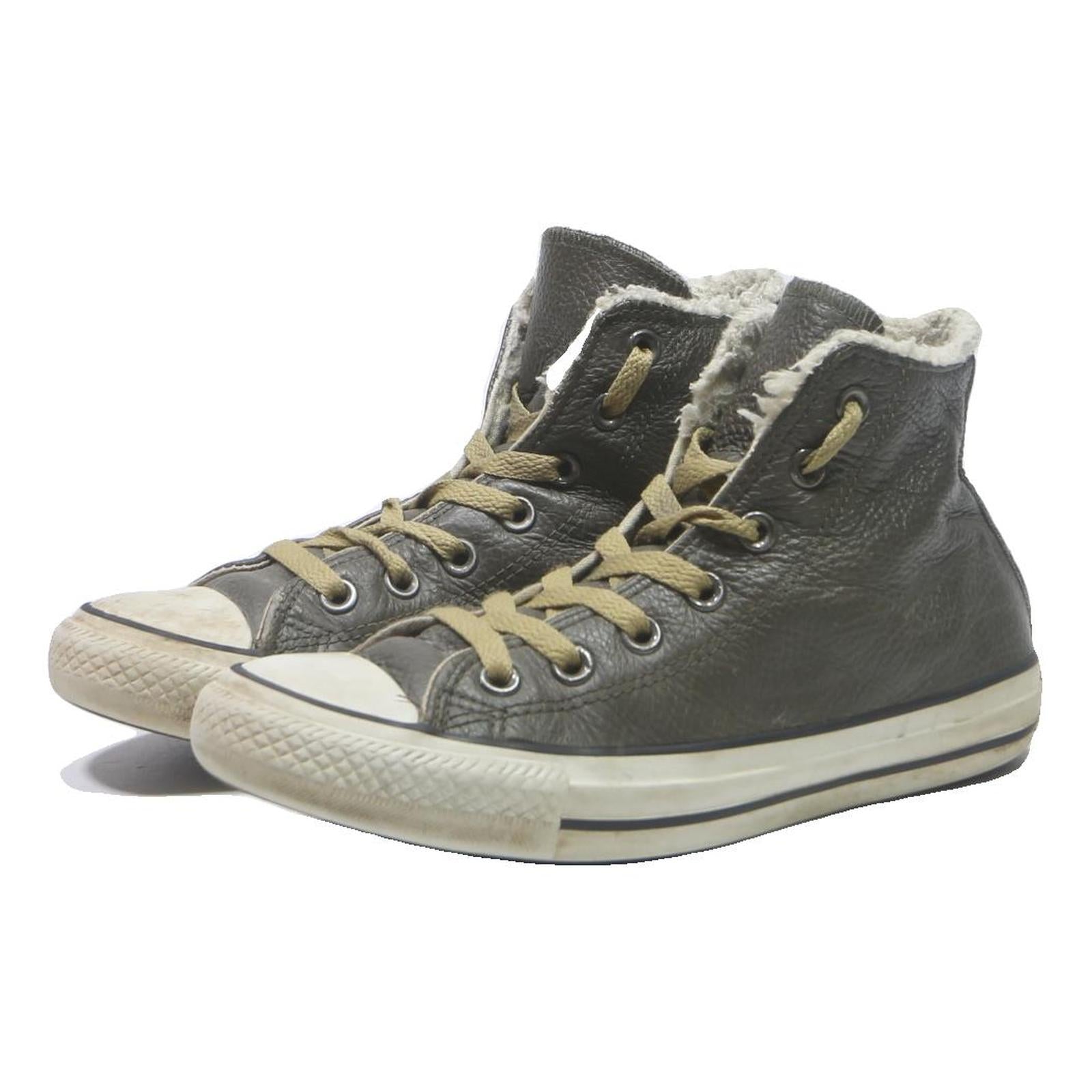 CONVERSE Womens Leather Casual High Top Boots Grey UK 4.5 Winter Lined