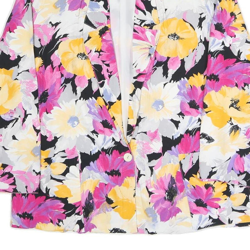 DELILA Womens Black Yellow & Pink Floral Jacket L Polyester Blend Button