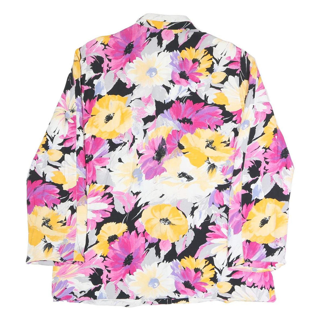 DELILA Womens Black Yellow & Pink Floral Jacket L Polyester Blend Button
