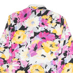 DELILA Womens Black Yellow & Pink Floral Jacket L Polyester Blend Button