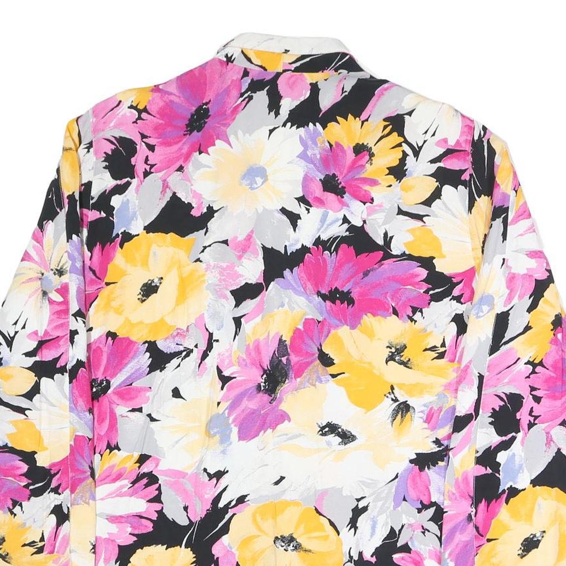 DELILA Womens Black Yellow & Pink Floral Jacket L Polyester Blend Button