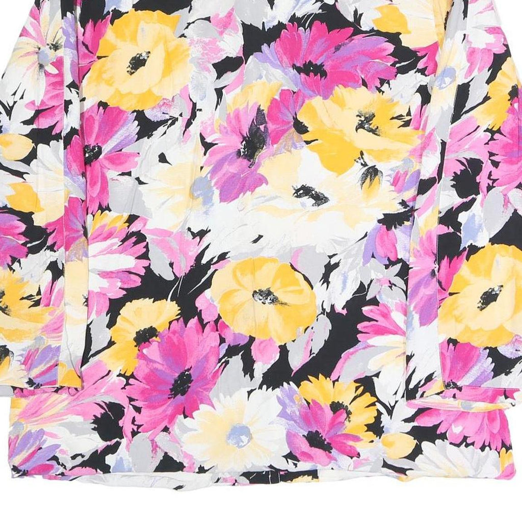 DELILA Womens Black Yellow & Pink Floral Jacket L Polyester Blend Button