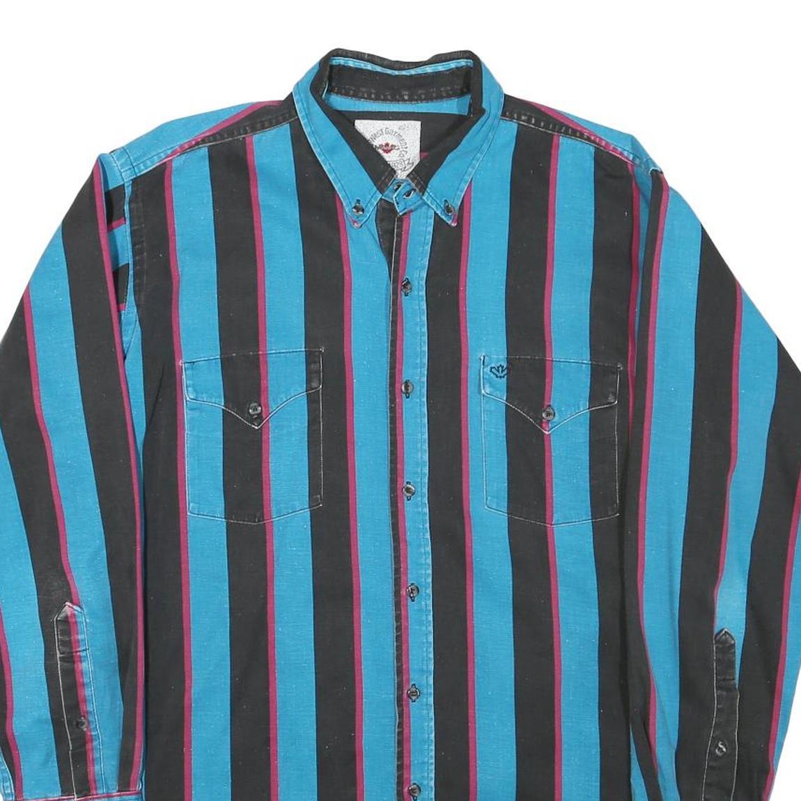 MIDWEST GARMENT Mens Blue & Black Stripe Cotton Blend Shirt M Button-Down Collar