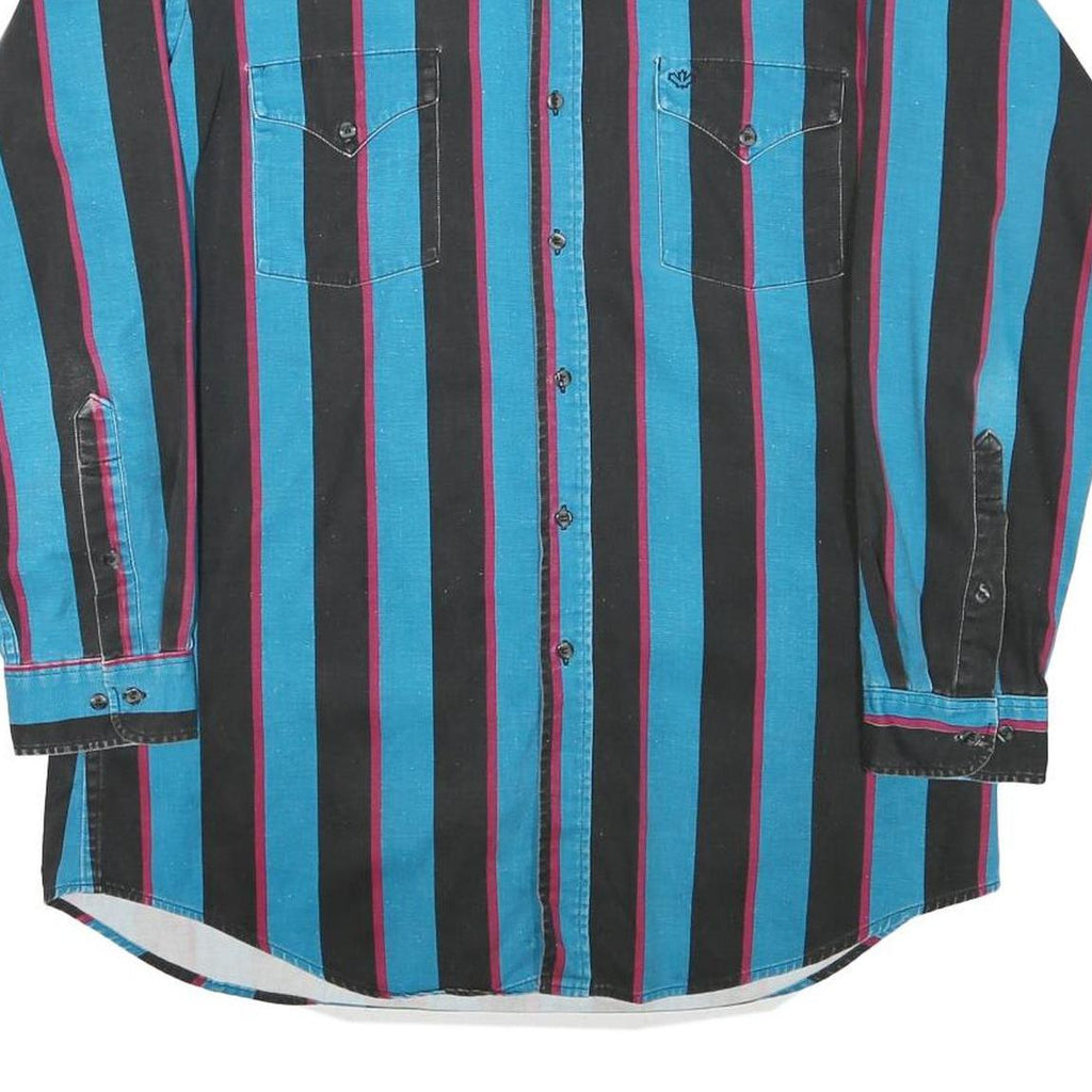 MIDWEST GARMENT Mens Blue & Black Stripe Cotton Blend Shirt M Button-Down Collar