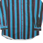 MIDWEST GARMENT Mens Blue & Black Stripe Cotton Blend Shirt M Button-Down Collar