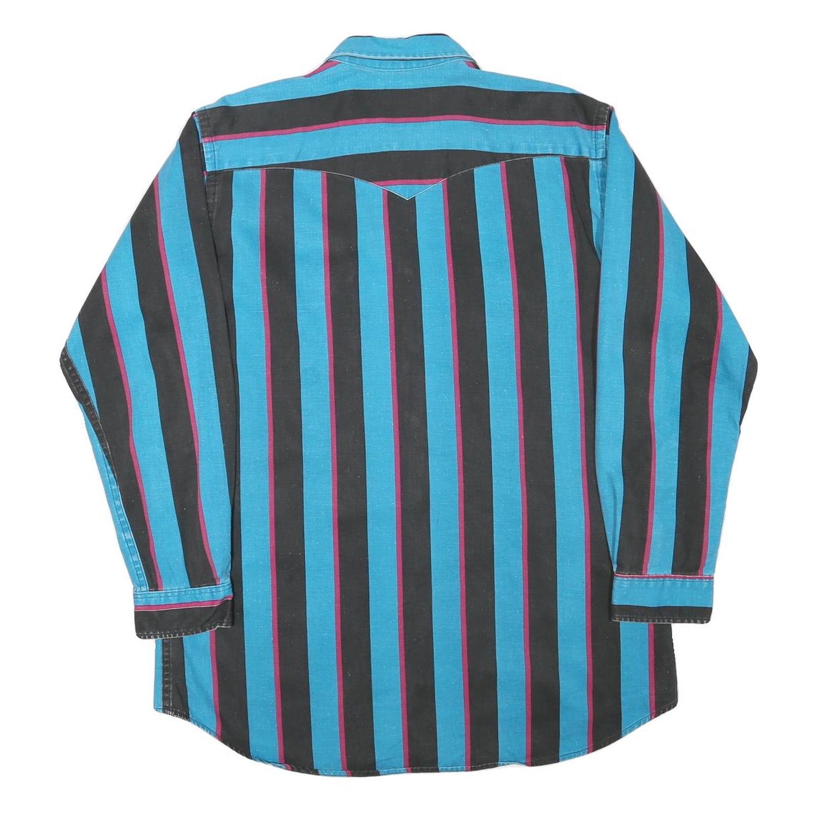 MIDWEST GARMENT Mens Blue & Black Stripe Cotton Blend Shirt M Button-Down Collar