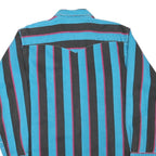 MIDWEST GARMENT Mens Blue & Black Stripe Cotton Blend Shirt M Button-Down Collar