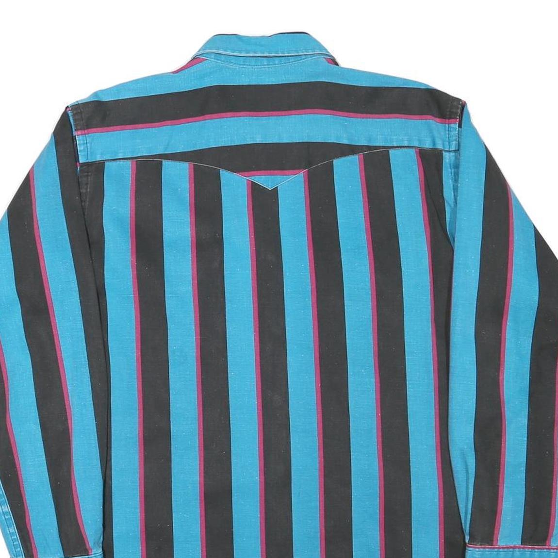 MIDWEST GARMENT Mens Blue & Black Stripe Cotton Blend Shirt M Button-Down Collar