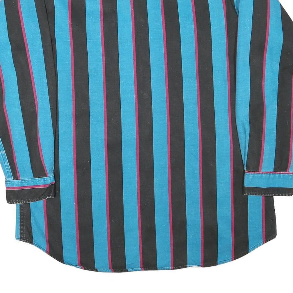 MIDWEST GARMENT Mens Blue & Black Stripe Cotton Blend Shirt M Button-Down Collar