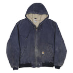 CARHARTT J130 Active Mens Navy Blue Zip Hooded Cotton Jacket XL Workwear Casual