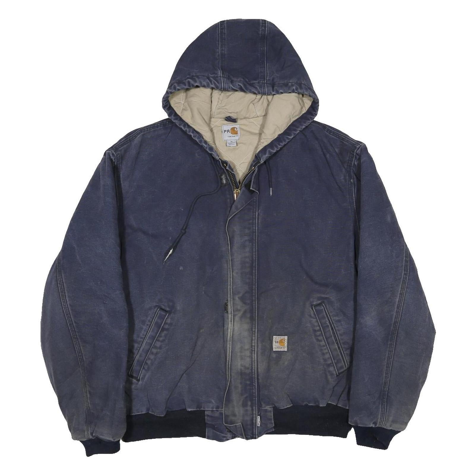 CARHARTT J130 Active Mens Navy Blue Zip Hooded Cotton Jacket XL Workwear Casual