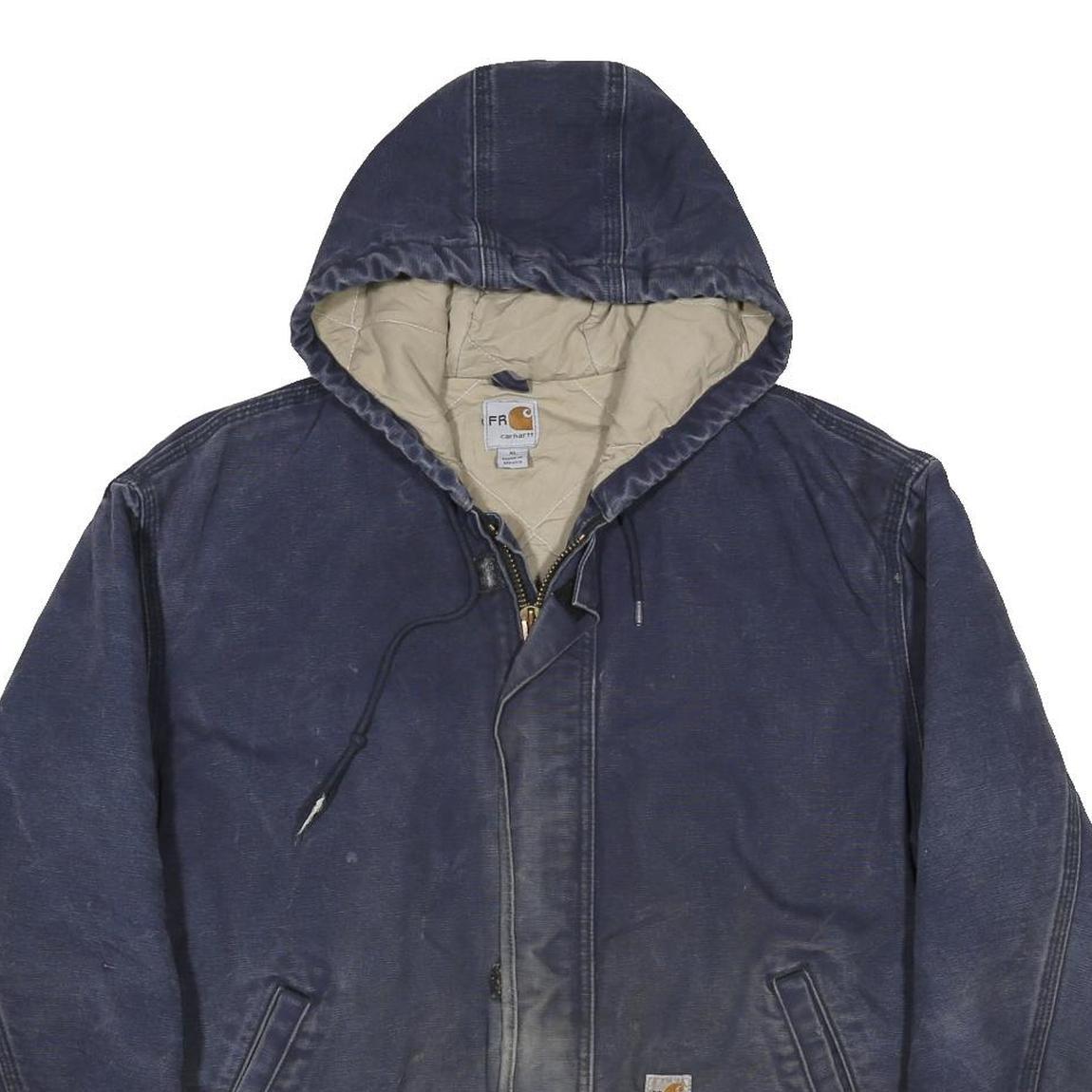 CARHARTT J130 Active Mens Navy Blue Zip Hooded Cotton Jacket XL Workwear Casual