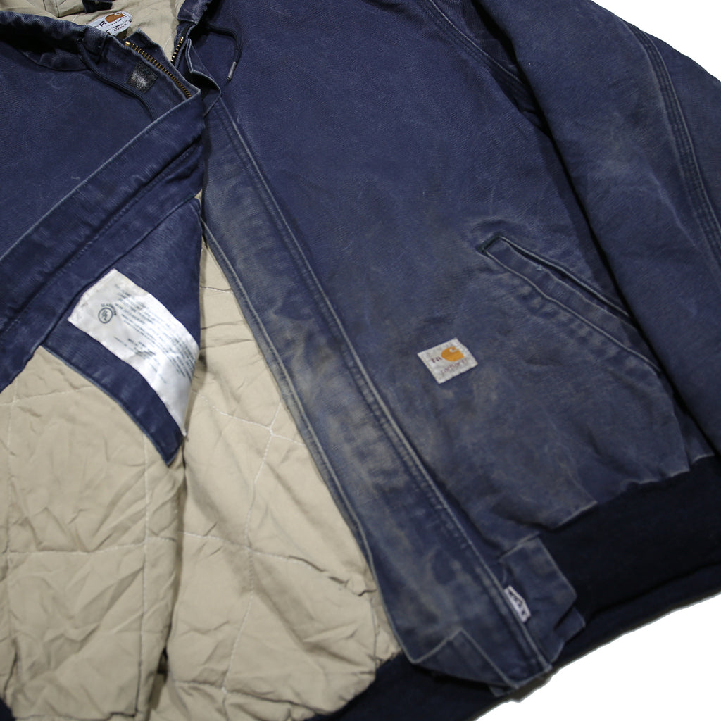 CARHARTT J130 Active Mens Navy Blue Zip Hooded Cotton Jacket XL Workwear Casual