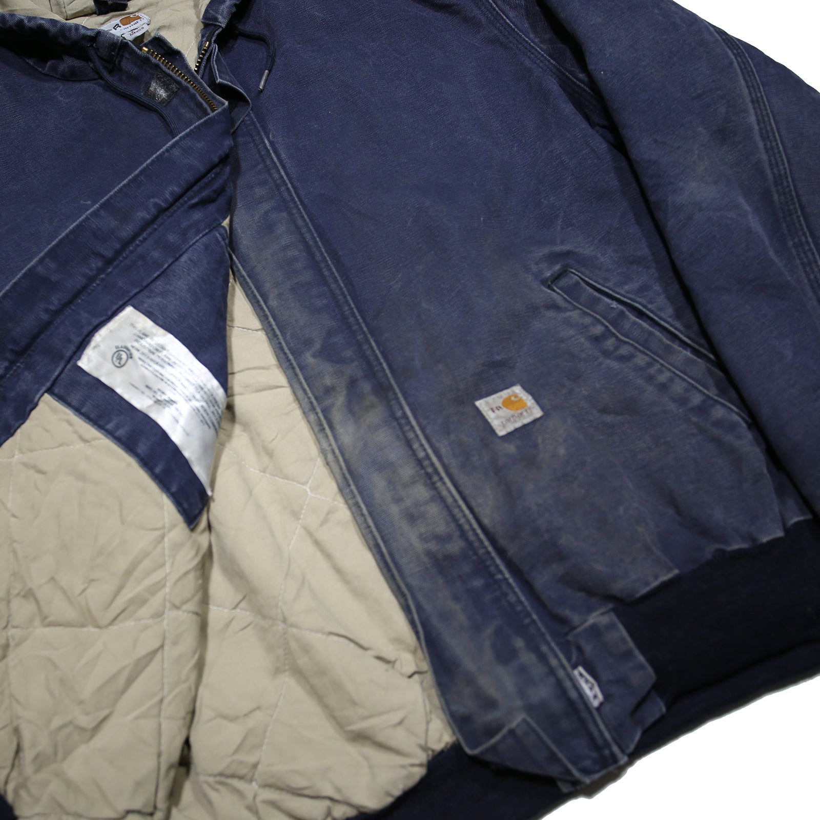 CARHARTT J130 Active Mens Navy Blue Zip Hooded Cotton Jacket XL Workwear Casual