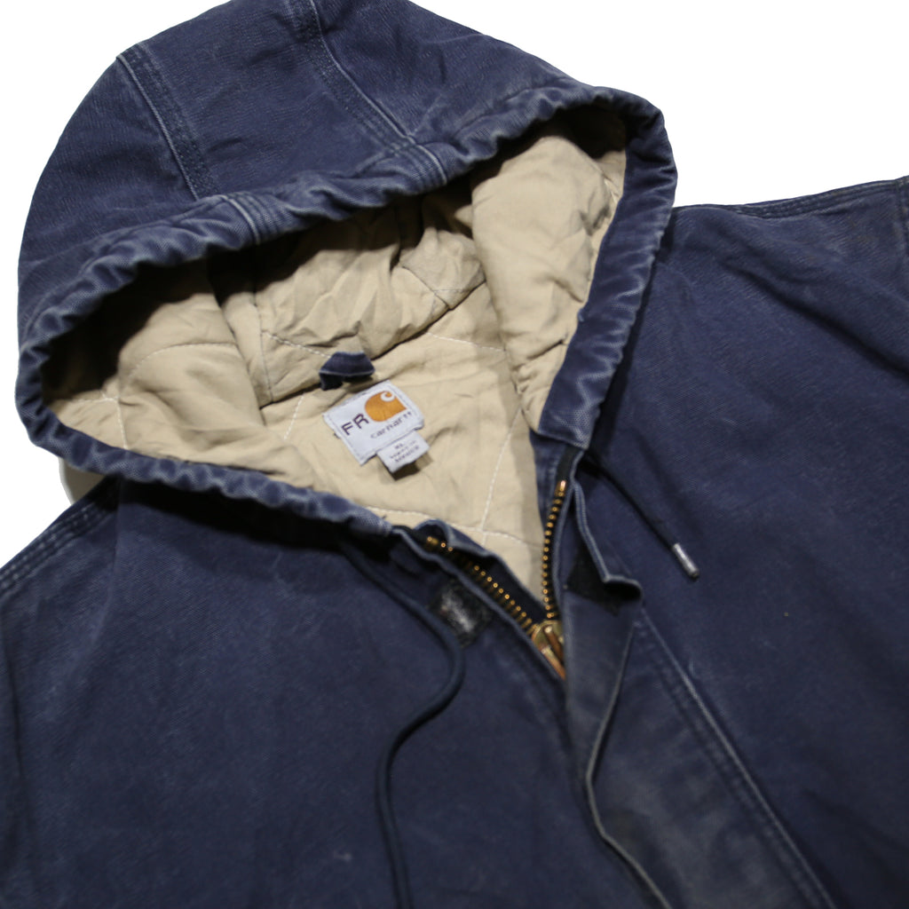CARHARTT J130 Active Mens Navy Blue Zip Hooded Cotton Jacket XL Workwear Casual